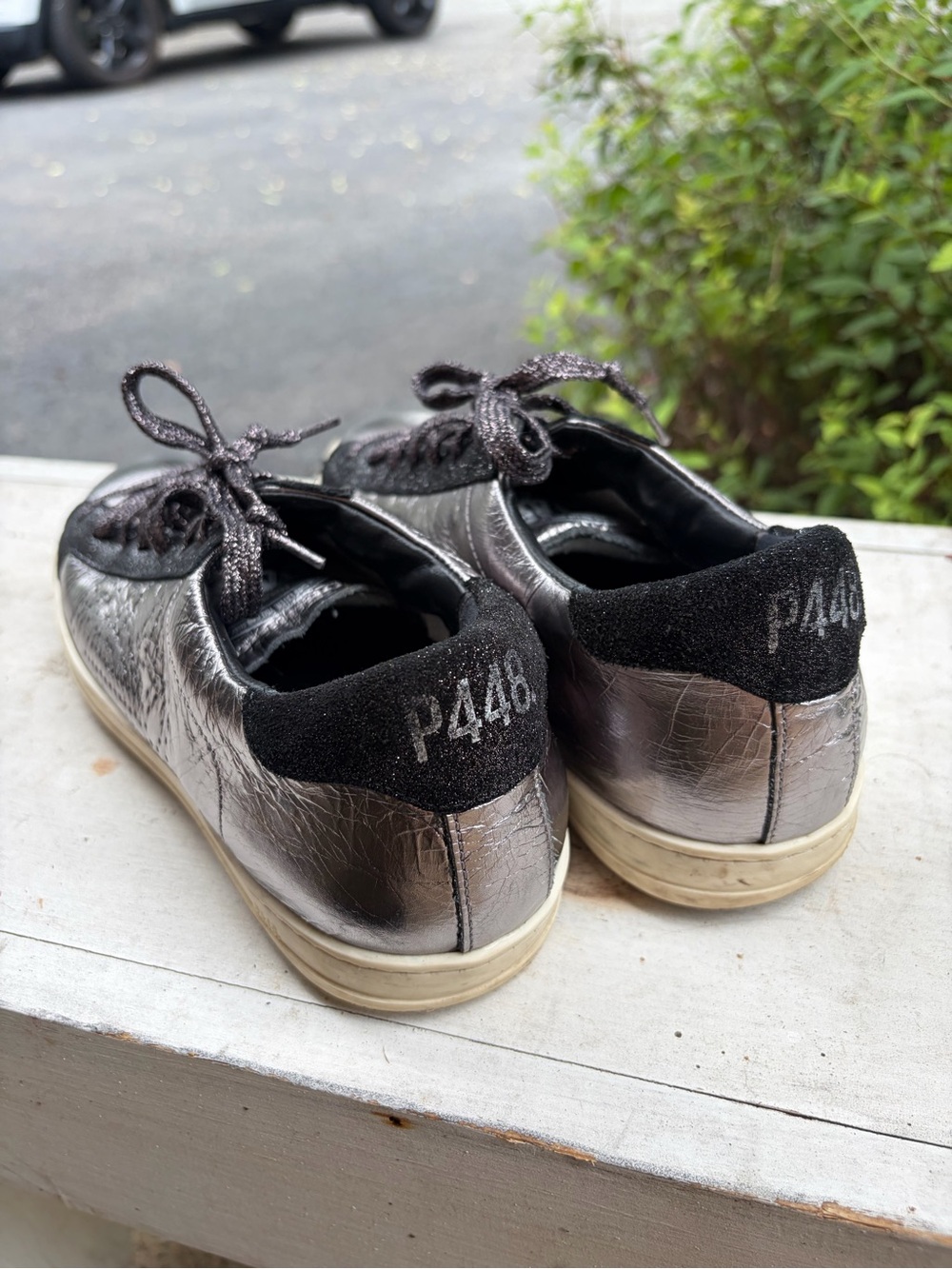 P448 Women’s Metallic Silver & Black Low-Top Sneaker Size 38 - Picture 9 of 10